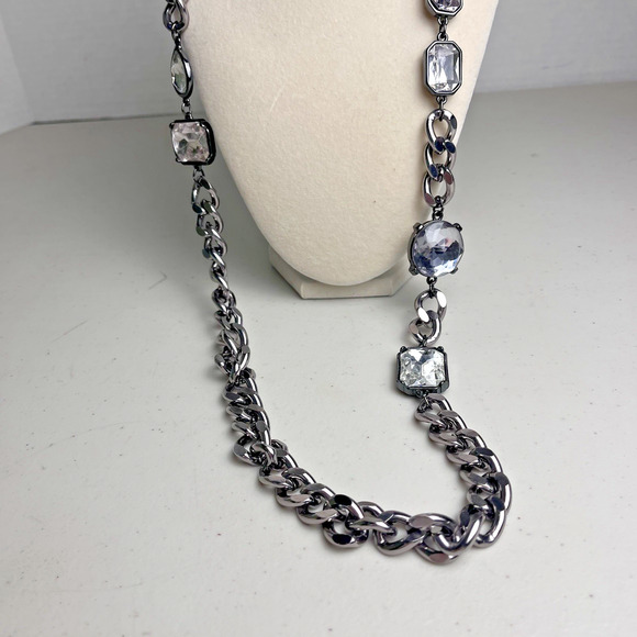 Chicos Chunky Gunmetal Chain Necklace Large Gems Statement Jewelry Bold 36 - 40" - Picture 3 of 16